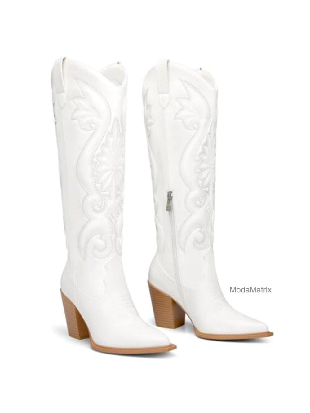 Western Knee High Boots Wide Calf Pointed Toe Block Heel Booties